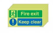 Fire Exit Keep Clear Pack Of 6 Nite-Glo Signs