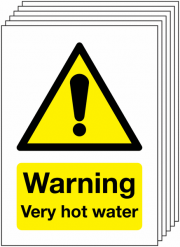 Warning Very Hot Water Pack Of 6 Signs