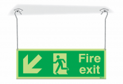 Nite-Glo Fire Exit Arrow Down Left Hanging Sign