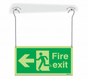 Nite Glo Fire Exit Arrow Left Hanging Sign