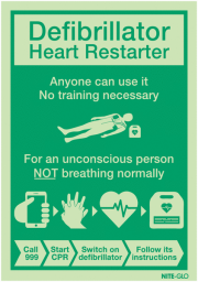 Nite-Glo Defibrillator Heart Starter User Guide Signs