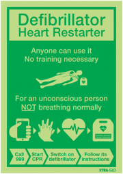 Xtra-Glo Defibrillator Heart Restarter User Guide Signs