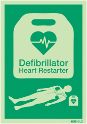 Heart Restarter Photo-luminescent Defibrillator Signs