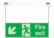 Xtra-Glo Fire Exit Arrow Down Left Hanging Sign