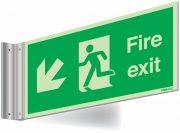 Xtra-Glo Fire Exit Arrow Down Left Corridor Sign