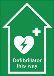 Defibrillator This Way Arrow Up Floor Sign