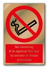 It Is Against The Law To Smoke On Premises Brass Signs