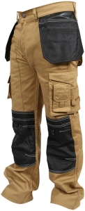 Mens Khaki Cargo Work Trousers With Knee Pockets