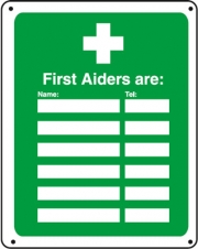 First Aiders Are: Vandal Resistant Signs