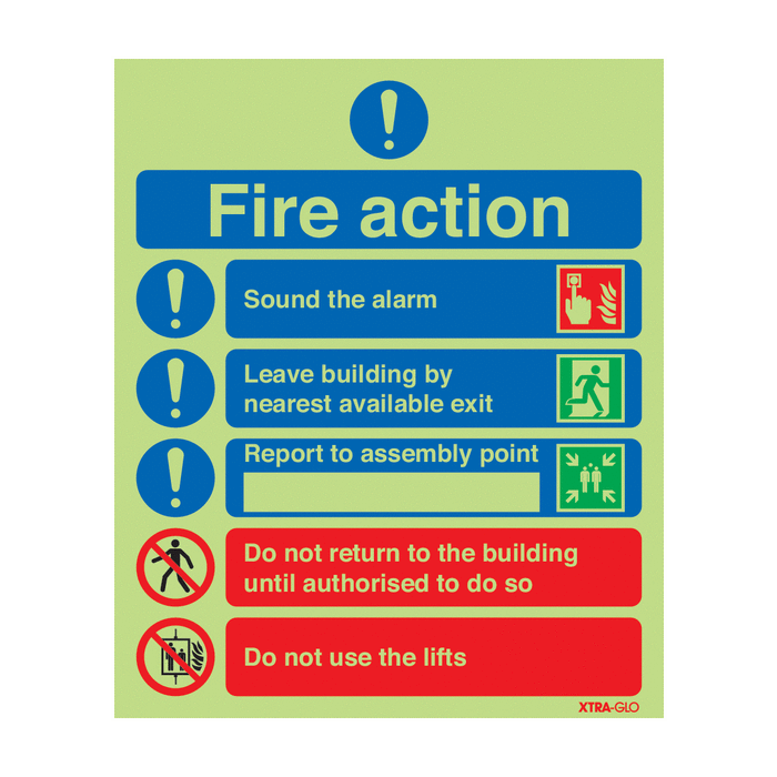 Fire Action Aluminium Photo-luminescent Signs