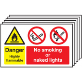 Highly Flammable No Smoking Multi-Message Sign 6 Pack