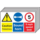 Caution Pedestrians & Sound Horn Sign 6 Pack
