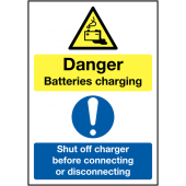 Danger Batteries Charging & Shut Off Charger Signs