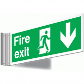 Fire Exit Running Man And Arrow Down Corridor Signs