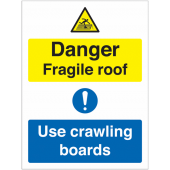 Danger Fragile Roof Use Crawling Boards Sign