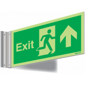 Photoluminescent Exit Running Man and Arrow Up Corridor Signs
