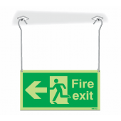 Photoluminescent Fire Exit Running Man Arrow Left Hanging Signs