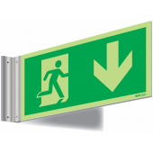 Photoluminescent Running Man Right & Arrow Down Corridor Sign