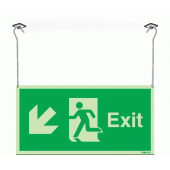 Xtra-Glow Exit Arrow Down Left Hanging Sign