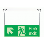 Xtra-Glow Fire Exit Arrow Up Left Hanging Sign