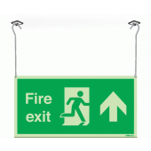 Xtra-Glow Fire Exit Arrow Up Hanging Sign