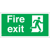 Braille Fire Exit Text & Running Man Right Symbol Signs
