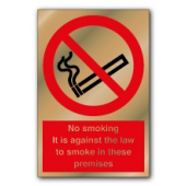It Is Against The Law To Smoke On Premises Brass Sign
